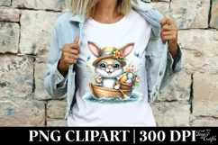 Paddling Easter Bunny Egg Flower, Clipart |T-shirt, Mug PNG Product Image 3