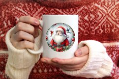 Watercolor Santa Round Sticker Ornament PNG Product Image 4