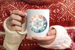Pastel Colorful Christmas Snowflake Round Sticker PNG Product Image 4