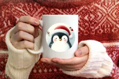 Pastel Christmas Penguin Round Ornament Sublimation PNG Product Image 4