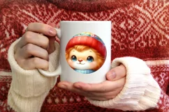 Winter Baby Lion with Gift Box Sublimation PNG Product Image 1