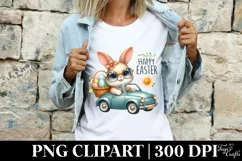 Easter Bunny Driving Flower, Clipart |T-shirt, Mug PNG Product Image 4
