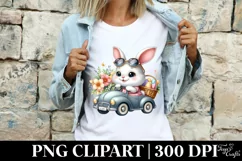 Easter Bunny Driving Egg Flower, Clipart |T-shirt, Mug PNG Product Image 3