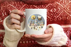 Colorful Christmas Scene with Bee Round Ornament Sublimation Product Image 1