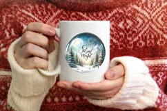 Silent Night Watercolor Christmas Round Ornament Night Scene Product Image 3