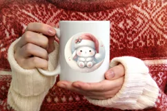 Cute Baby Bunny on Moon Christmas Ornament Product Image 1