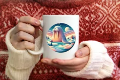 Colorful Winter Scene with Walrus Round Ornament Sublimation Product Image 4