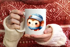 Cute Baby Monkey in Winter Clothes PNG Product Image 4