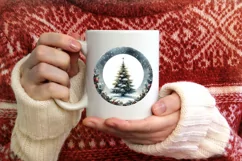 Christmas Tree Watercolor Round PNG Product Image 1