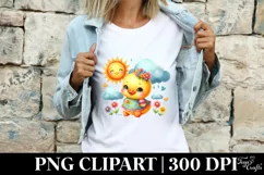 Cute Duckling Sun Rain Flower, Clipart |T-shirt, Mug PNG Product Image 4