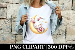 Cute Bunny Easter Bunny Sleeping on Moon Flower, Clipart Product Image 4