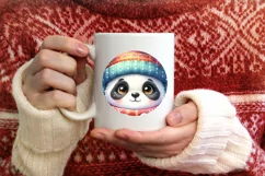 Winter Dressed Baby Panda Round Ornament Sublimation PNG Product Image 4