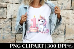 Watercolor 1 Year Unicorn Birth Day Cake , Clipart |T-shirt, Product Image 3