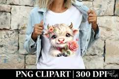 Cute Highland Cow Pink Rose Love Flowers |T-shirt, Mug, Tumb Product Image 4