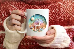 Colorful Winter Scene Deer Round Sticker Ornament Product Image 3