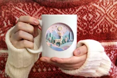 Colorful Deer Christmas Scene Round Ornament Sublimation PNG Product Image 3