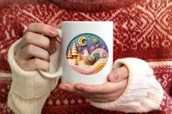 Colorful Winter Scene Chicken Round Sticker Ornament Product Image 1