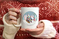Colorful Christmass Scene Hippo Round Sticker Ornament Product Image 3