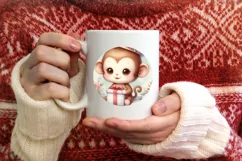 Cute Baby Monkey Round Ornament Sublimation PNG Product Image 4