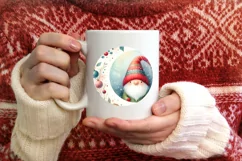 Colorful Watercolor Gnome Round Ornament Sublimation PNG Product Image 3