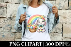 Easter Bunny Rainbow Egg Flower, Clipart |T-shirt, Mug PNG Product Image 3