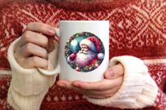 Santa Watercolor Round Ornament Sublimation PNG Product Image 4