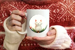 Winter Cat Watercolor Round Ornament Sublimation PNG Product Image 4