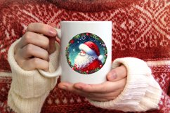 Santa Watercolor Round Ornament Sublimation PNG Product Image 3