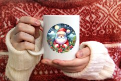 Santa Watercolor Round Ornament Sublimation PNG Product Image 1