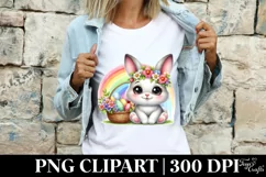 Easter Bunny Rainbow Flower, Clipart |T-shirt, Mug PNG Product Image 4
