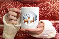 a Watercolor Deer Christmas Ornament Sublimation PNG Product Image 1