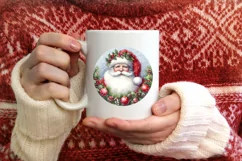 a Watercolor Santa Christmas Ornament Sublimation PNG Product Image 1