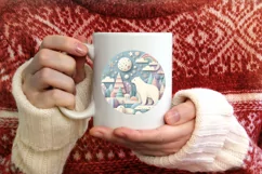 Colorful Polar Bear Winter Scene Round Ornament Sublimation Product Image 3