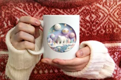Colorful Polar Bear Winter Scene Round Ornament Sublimation Product Image 1