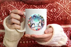 Round Winter Scene with Penguins Melting Edges PNG Product Image 4