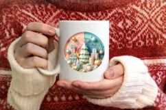Colorful Christmass Tree Winter Scene Round Ornament Product Image 4