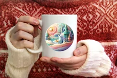 Colorful Rhino Winter Scene Round Ornament Sublimation PNG Product Image 3