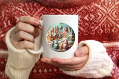 Colorful Winter Gnomes Christmas Scene Round Ornament Product Image 4