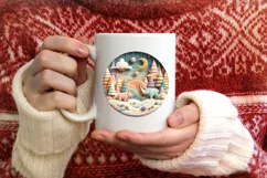 Colorful Rhino Winter Scene Round Ornament Sublimation PNG Product Image 4