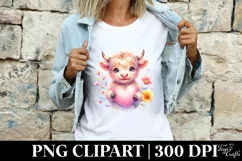 Pink Baby Highland Cow Spring Love Flowers |T-shirt, Mug Product Image 4