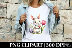 Easter Bunny with Tulip Flower, Clipart |T-shirt, Mug PNG Product Image 4