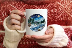 Stained Glass Christmas Round Ornament Sublimation Product Image 3