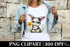 Easter Grey Bunny Spring Flower, Clipart |T-shirt, Mug PNG Product Image 4