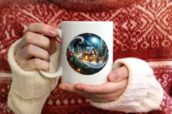 Night Christmas Scene Round Cute Ornament Sublimation Product Image 3