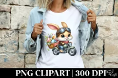 Easter Bunny Driving a Retro Motorcycle Egg Flower, Clipart Product Image 4