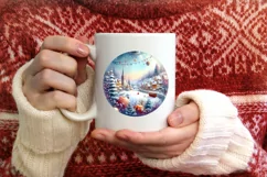 Colorful Winter Town Snowflake Round Ornament Sublimation Product Image 3