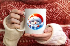 Winter Kitten Portrait Santa Hat Round Ornament Sublimation Product Image 4