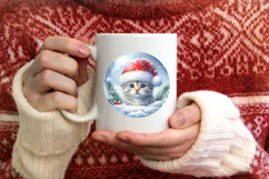 Winter Kitten Portrait Santa Hat Round Ornament Sublimation Product Image 4