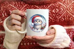 Winter Kitten Portrait Santa Hat Round Ornament Sublimation Product Image 4