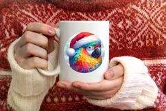 Colorful Winter Parrot Portrait Santa Hat Round Ornament Product Image 3